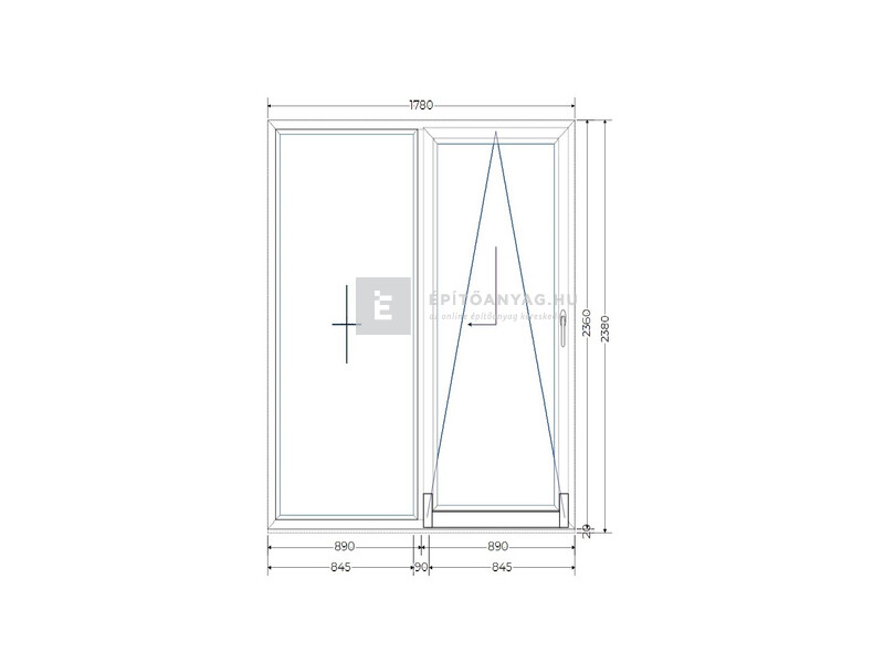 Königablak Veka 70 AD 3r üv T-B 180x240 cm jobb fehér erkélyajtó