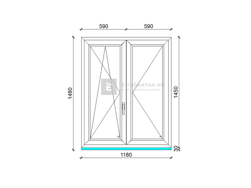 Königablak Veka 70 AD 2r üv NY-BNY 120x150 cm bal fehér kétszárnyú váltószárnyas ablak