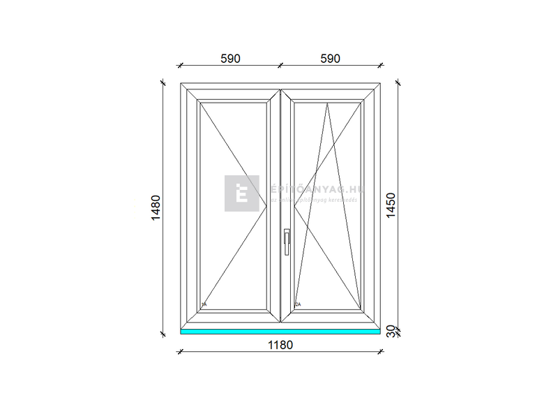 Königablak Veka 70 AD 2r üv NY-BNY 120x150 cm jobb fehér kétszárnyú váltószárnyas ablak