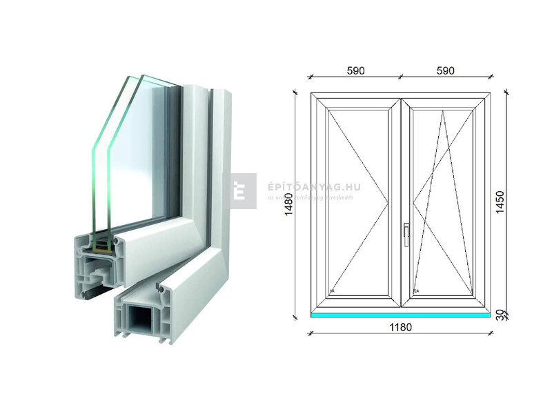 Königablak Veka 70 AD 2r üv NY-BNY 120x150 cm jobb fehér kétszárnyú váltószárnyas ablak