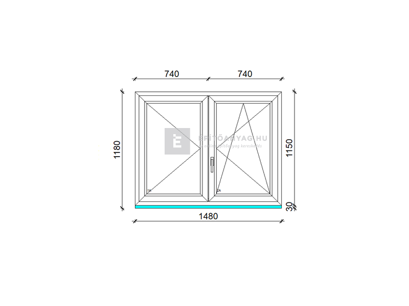 Königablak Veka 70 AD 2r üv NY-BNY 150x120 cm jobb fehér kétszárnyú váltószárnyas ablak