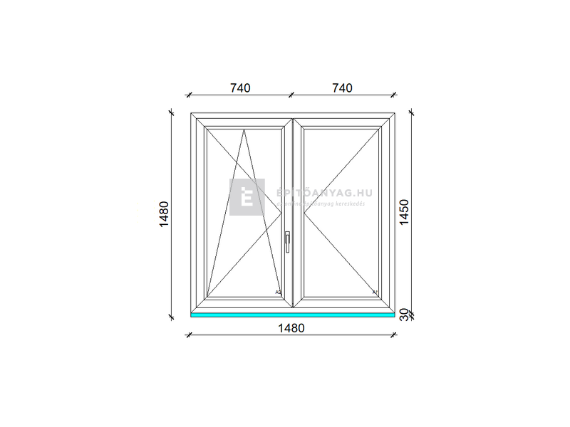 Königablak Veka 70 AD 2r üv NY-BNY 150x150 cm bal fehér kétszárnyú váltószárnyas ablak