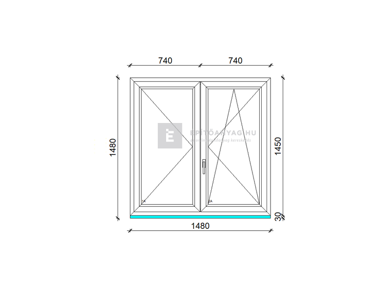 Königablak Veka 70 AD 2r üv NY-BNY 150x150 cm jobb fehér kétszárnyú váltószárnyas ablak