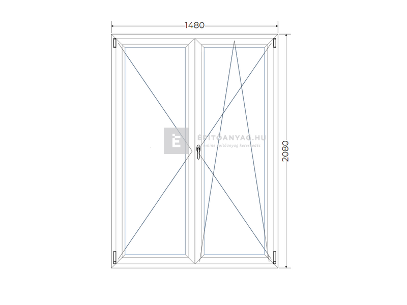 Königablak Veka 70 AD 2r üv NY-BNY 150x210 cm jobb fehér kétszárnyú váltószárnyas erkélyajtó