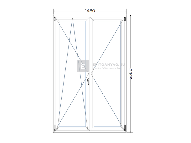 Königablak Veka 70 AD 2r üv NY-BNY 180x240 cm bal fehér kétszárnyú váltószárnyas erkélyajtó