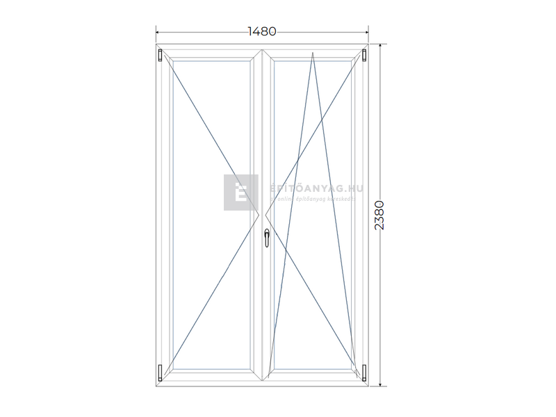 Königablak Veka 70 AD 2r üv NY-BNY 150x240 cm jobb fehér kétszárnyú váltószárnyas erkélyajtó