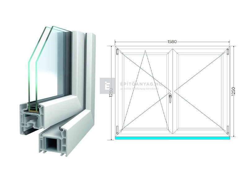 Königablak Veka 70 AD 2r üv NY-BNY 160x130 cm bal fehér kétszárnyú váltószárnyas ablak