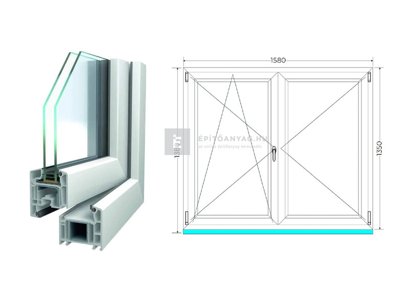 Königablak Veka 70 AD 2r üv NY-BNY 160x140 cm bal fehér kétszárnyú váltószárnyas ablak