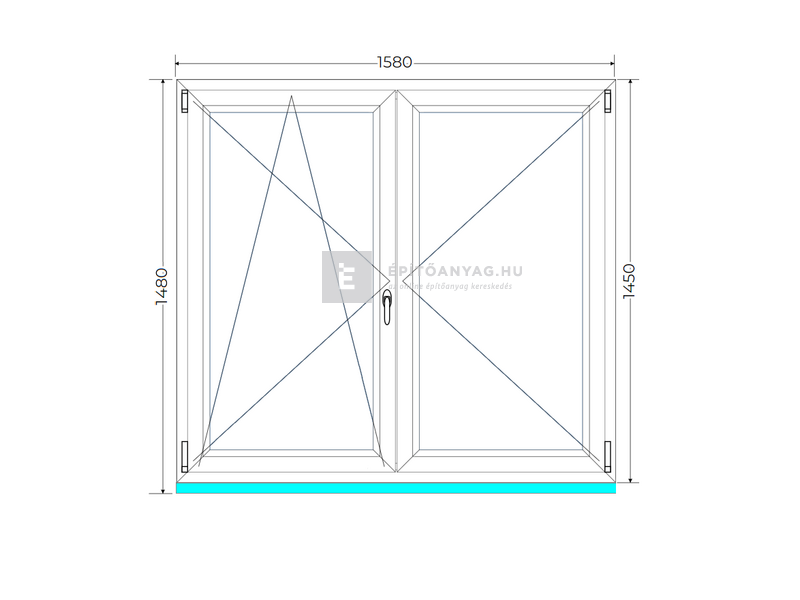 Königablak Veka 70 AD 2r üv NY-BNY 160x150 cm bal fehér kétszárnyú váltószárnyas ablak