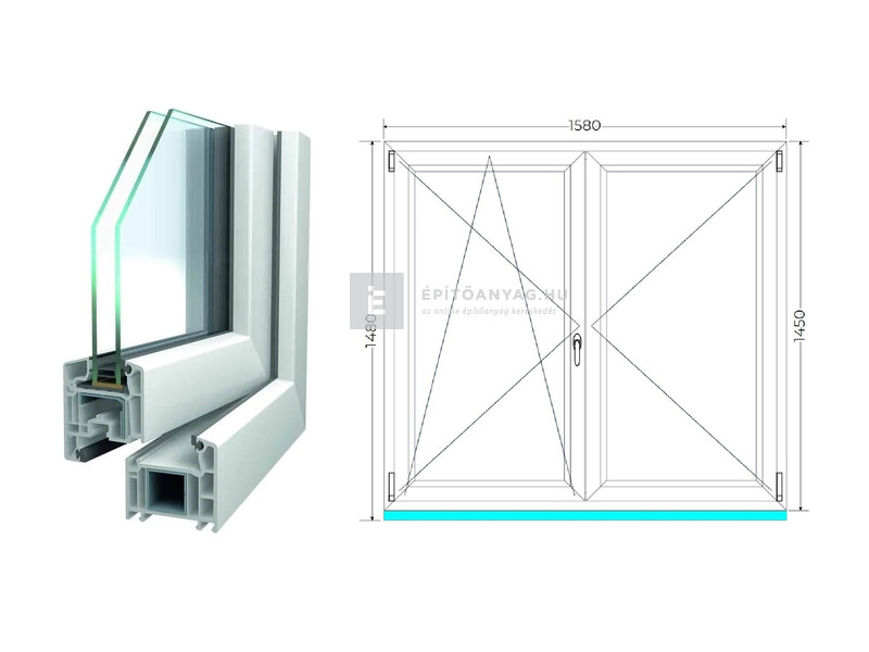 Königablak Veka 70 AD 2r üv NY-BNY 160x150 cm bal fehér kétszárnyú váltószárnyas ablak