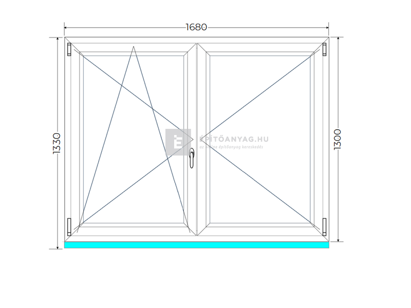 Königablak Veka 70 AD 2r üv NY-BNY 170x135 cm bal fehér kétszárnyú váltószárnyas ablak