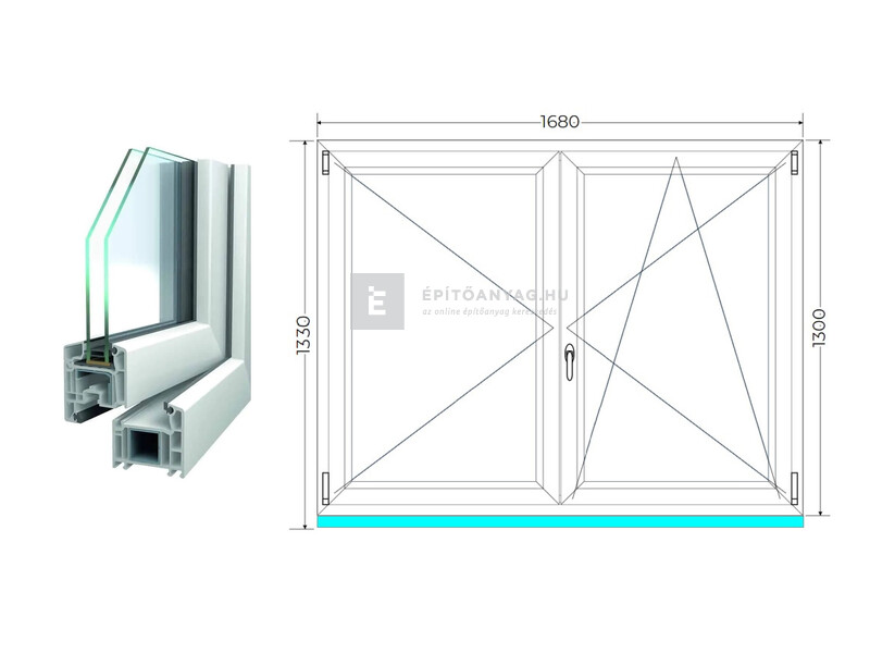 Königablak Veka 70 AD 2r üv NY-BNY 170x135 cm jobb fehér kétszárnyú váltószárnyas ablak