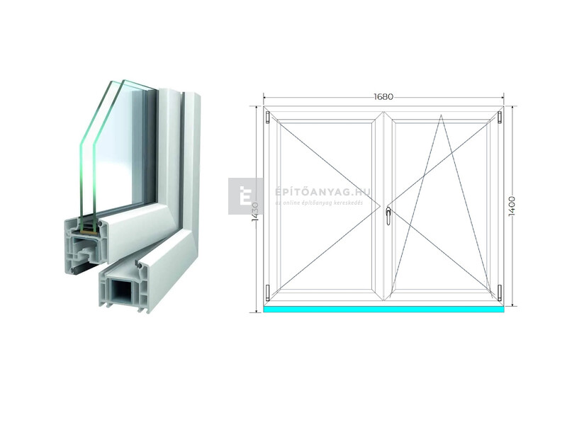 Königablak Veka 70 AD 2r üv NY-BNY 170x145 cm jobb fehér kétszárnyú váltószárnyas ablak