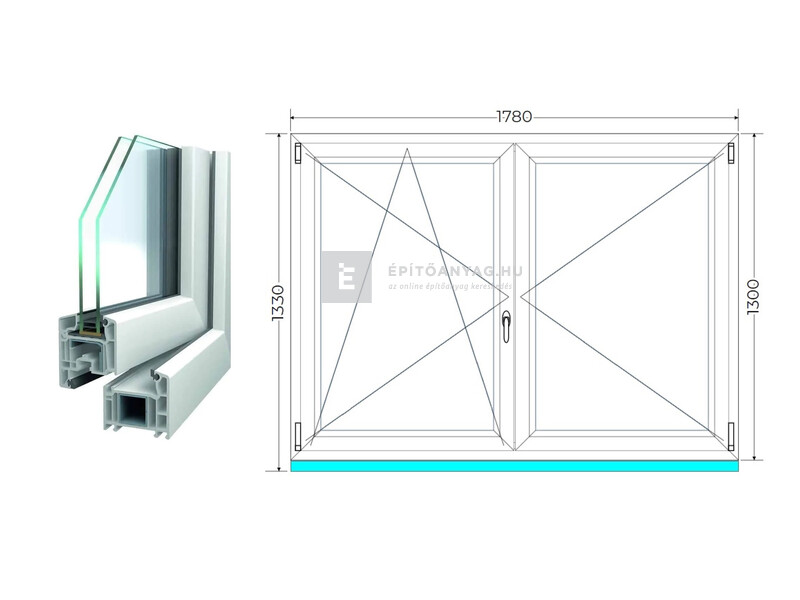 Königablak Veka 70 AD 2r üv NY-BNY 180x135 cm bal fehér kétszárnyú váltószárnyas ablak