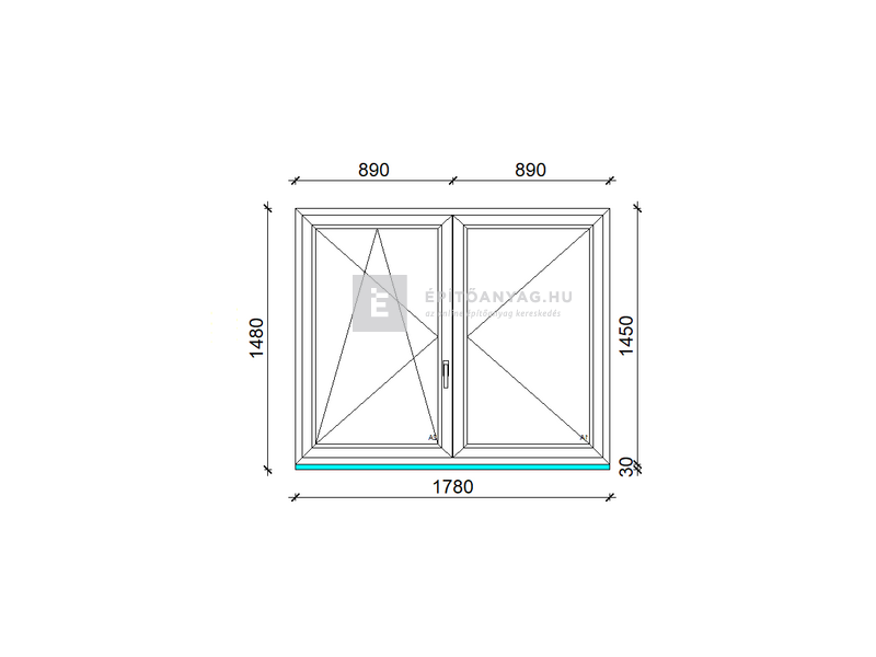 Königablak Veka 70 AD 2r üv NY-BNY 180x150 cm bal fehér kétszárnyú váltószárnyas ablak
