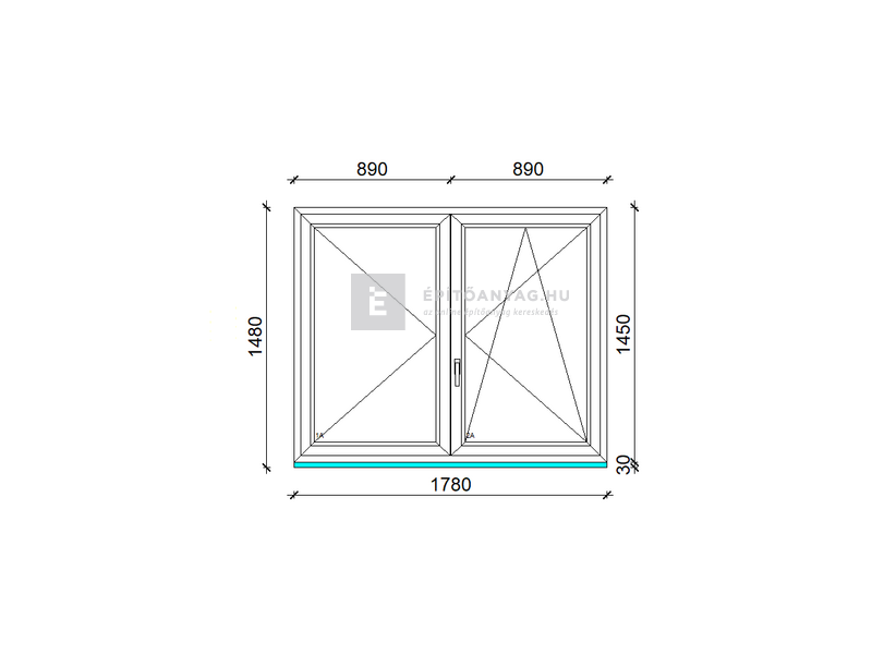 Königablak Veka 70 AD 2r üv NY-BNY 180x150 cm jobb fehér kétszárnyú váltószárnyas ablak