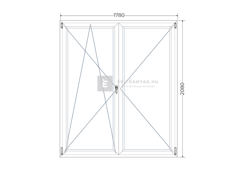 Königablak Veka 70 AD 2r üv NY-BNY 180x210 cm bal fehér kétszárnyú váltószárnyas erkélyajtó