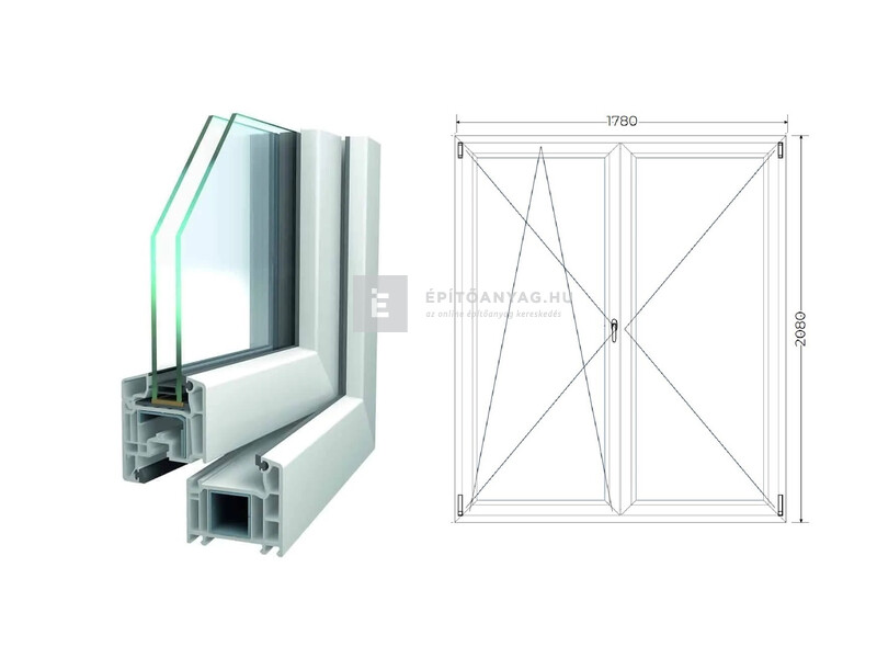 Königablak Veka 70 AD 2r üv NY-BNY 180x210 cm bal fehér kétszárnyú váltószárnyas erkélyajtó