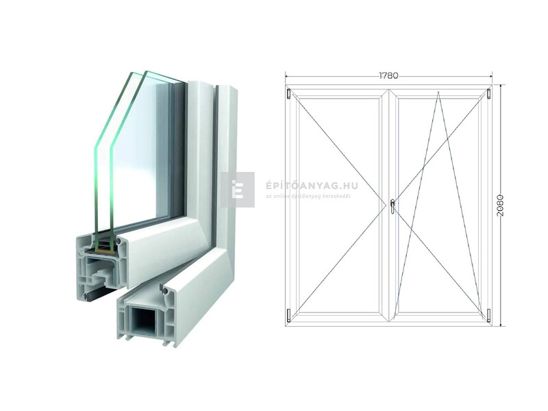 Königablak Veka 70 AD 2r üv NY-BNY 180x210 cm jobb fehér kétszárnyú váltószárnyas erkélyajtó