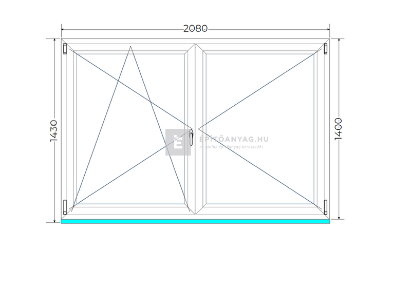 Königablak Veka 70 AD 2r üv NY-BNY 210x145 cm bal fehér kétszárnyú váltószárnyas ablak