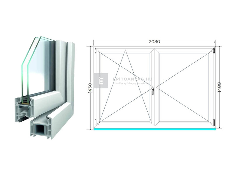 Königablak Veka 70 AD 2r üv NY-BNY 210x145 cm bal fehér kétszárnyú váltószárnyas ablak