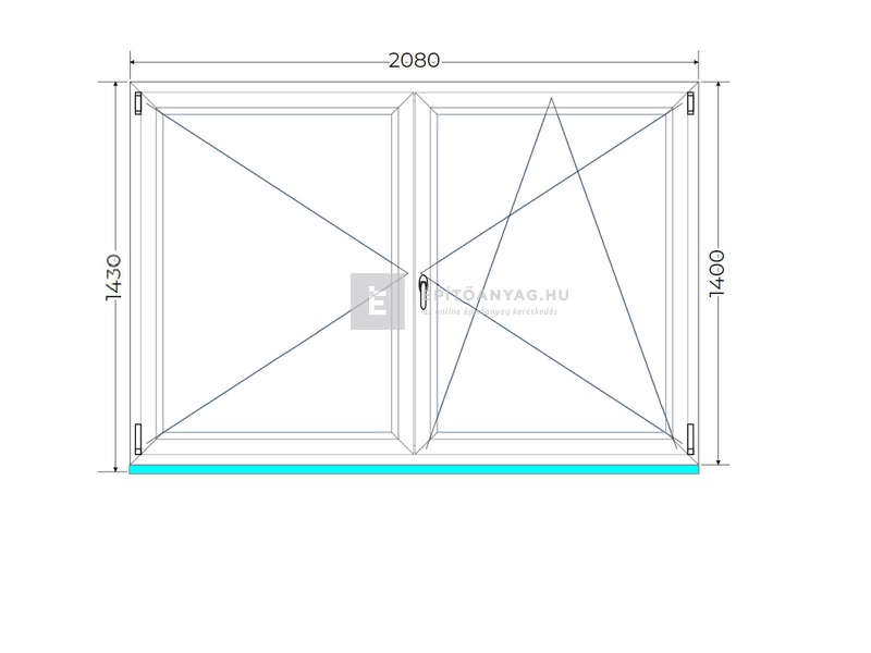 Königablak Veka 70 AD 2r üv NY-BNY 210x145 cm jobb fehér kétszárnyú váltószárnyas ablak