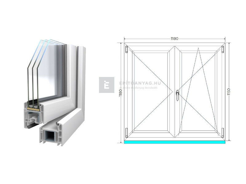 Königablak Veka 70 AD 3r üv NY-BNY 120x120 cm jobb fehér kétszárnyú váltószárnyas ablak