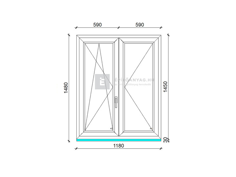 Königablak Veka 70 AD 3r üv NY-BNY 120x150 cm bal fehér kétszárnyú váltószárnyas ablak