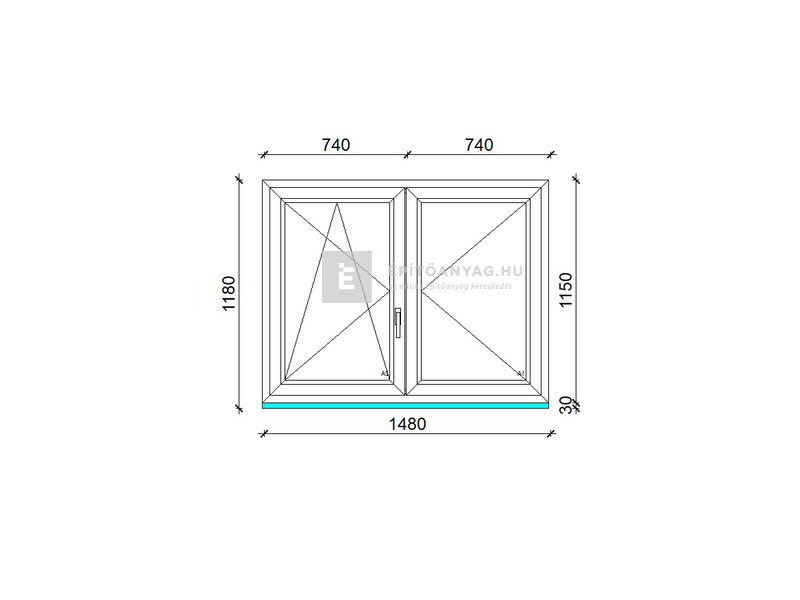 Königablak Veka 70 AD 3r üv NY-BNY 150x120 cm bal fehér kétszárnyú váltószárnyas ablak