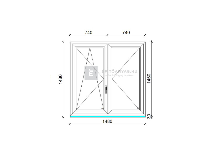 Königablak Veka 70 AD 3r üv NY-BNY 150x150 cm bal fehér kétszárnyú váltószárnyas ablak