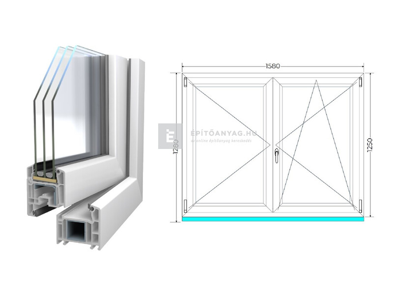 Königablak Veka 70 AD 3r üv NY-BNY 160x130 cm jobb fehér kétszárnyú váltószárnyas ablak