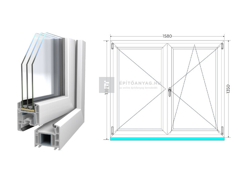 Königablak Veka 70 AD 3r üv NY-BNY 160x140 cm jobb fehér kétszárnyú váltószárnyas ablak