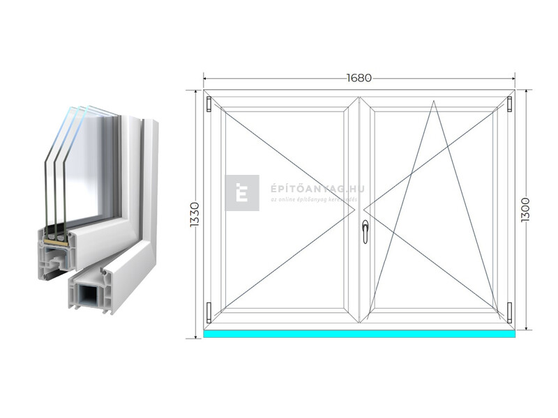 Königablak Veka 70 AD 3r üv NY-BNY 170x135 cm jobb fehér kétszárnyú váltószárnyas ablak