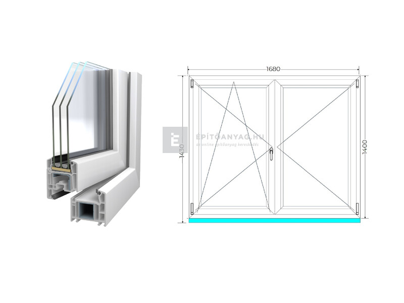 Königablak Veka 70 AD 3r üv NY-BNY 170x145 cm bal fehér kétszárnyú váltószárnyas ablak