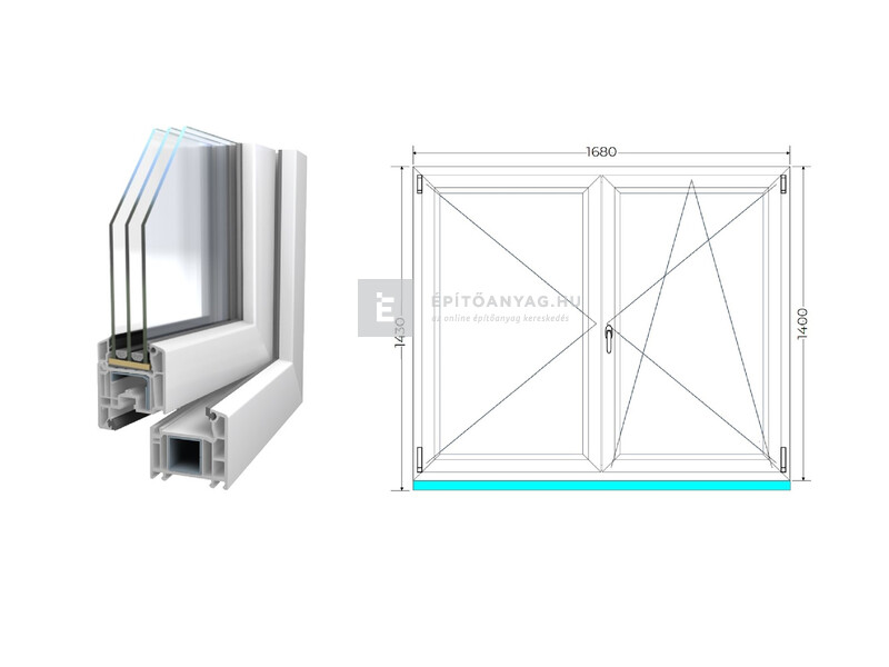 Königablak Veka 70 AD 3r üv NY-BNY 170x145 cm jobb fehér kétszárnyú váltószárnyas ablak