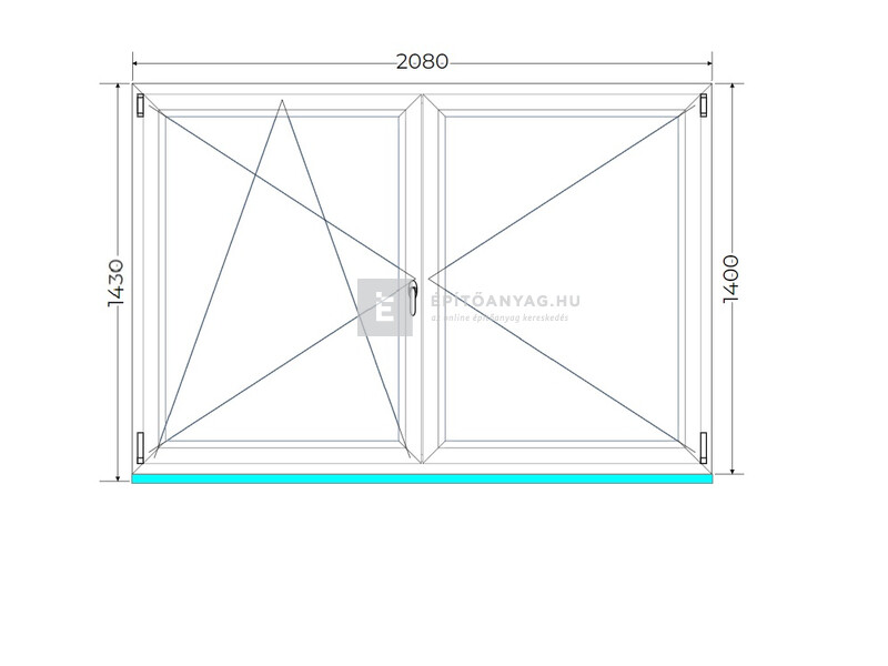 Königablak Veka 70 AD 3r üv NY-BNY 210x145 cm bal fehér kétszárnyú váltószárnyas ablak