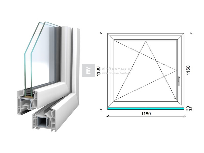 Königablak Veka 76 MD 2r üv BNY 120x120 cm bal fehér ablak