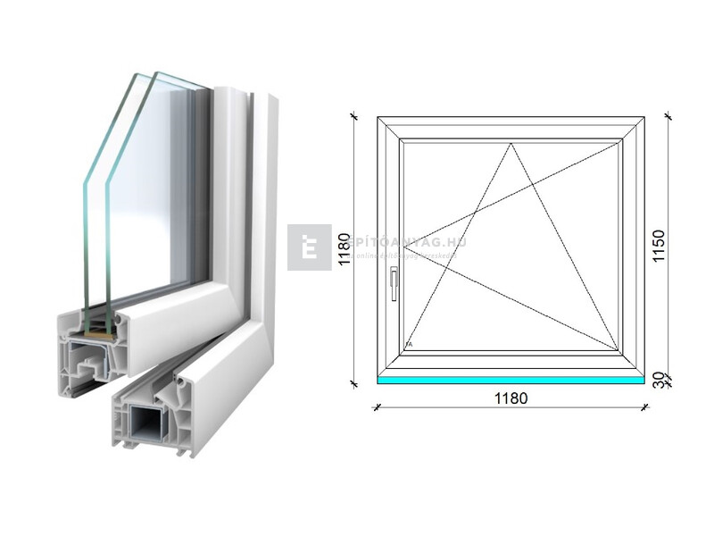 Königablak Veka 76 MD 2r üv BNY 120x120 cm jobb fehér ablak