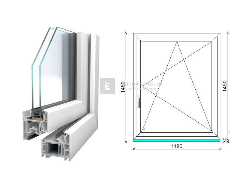 Königablak Veka 76 MD 2r üv BNY 120x150 cm jobb fehér ablak