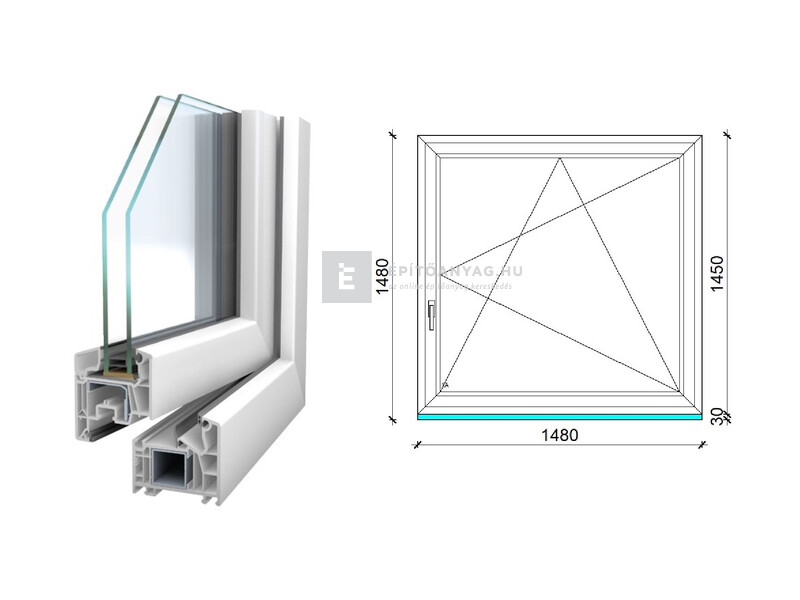 Königablak Veka 76 MD 2r üv BNY 150x150 cm jobb fehér ablak