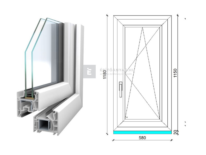 Königablak Veka 76 MD 2r üv BNY 60x120 cm jobb fehér ablak