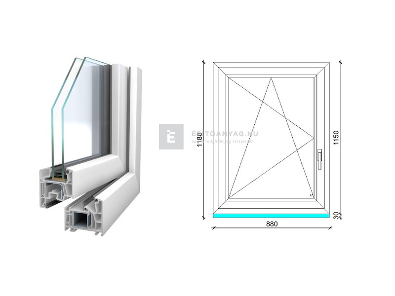Königablak Veka 76 MD 2r üv BNY 90x120 cm bal fehér ablak