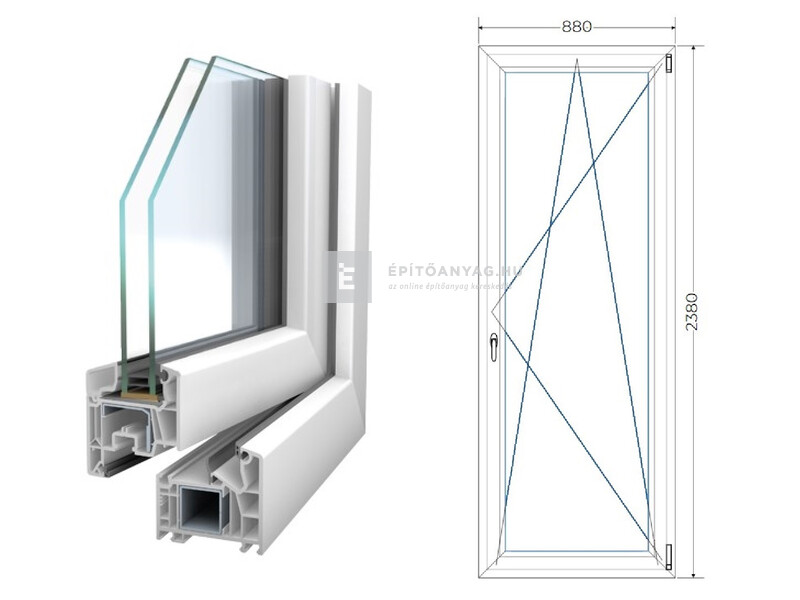 Königablak Veka 76 MD 2r üv BNY 90x240 cm jobb fehér erkélyajtó