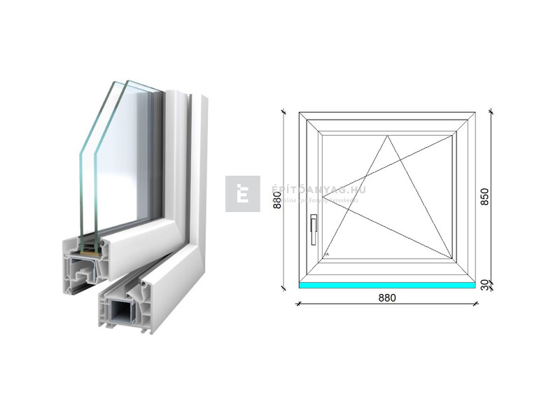 Königablak Veka 76 MD 2r üv BNY 90x90 cm jobb fehér ablak