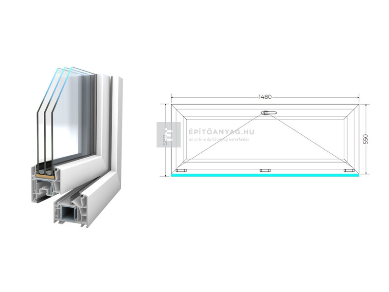 Königablak Veka 76 MD 3r üv B 150x60 cm fehér ablak