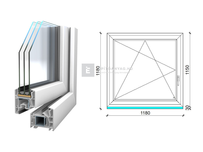 Königablak Veka 76 MD 3r üv BNY 120x120 cm bal fehér ablak