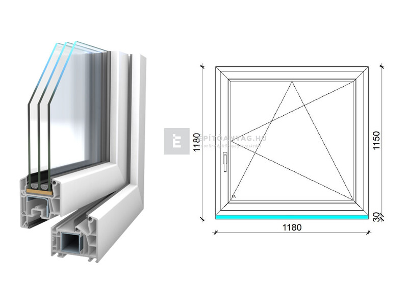 Königablak Veka 76 MD 3r üv BNY 120x120 cm jobb fehér ablak