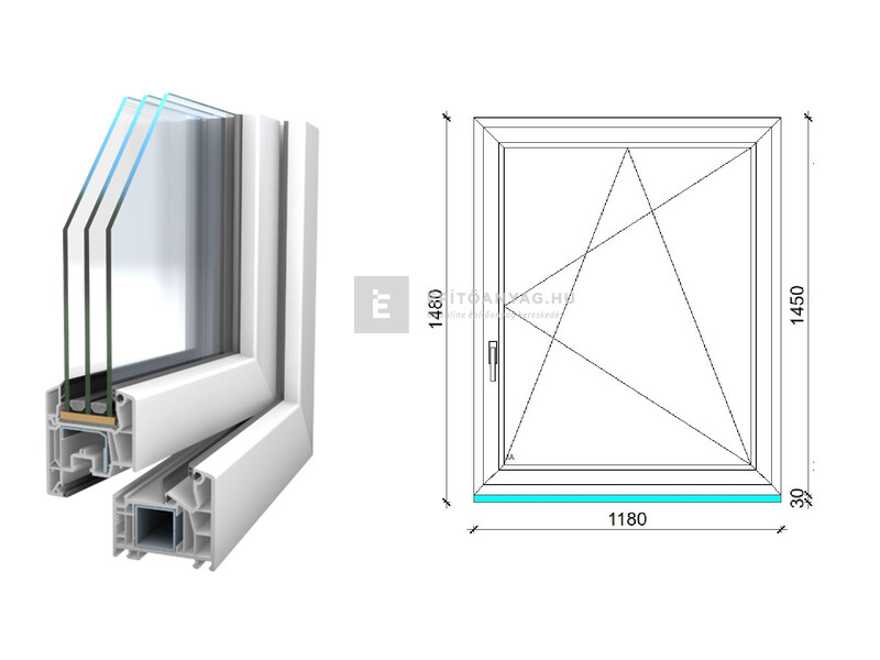 Königablak Veka 76 MD 3r üv BNY 120x150 cm jobb fehér ablak