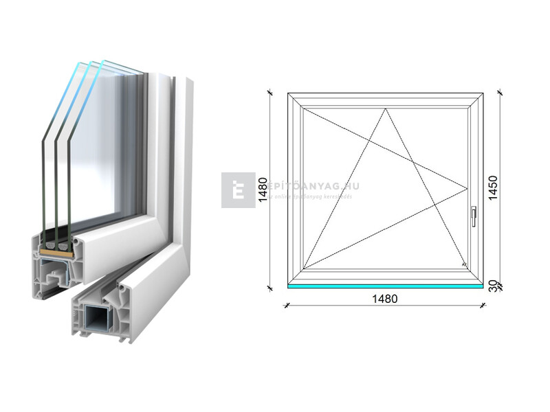 Königablak Veka 76 MD 3r üv BNY 150x150 cm bal fehér ablak