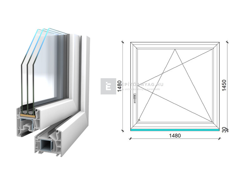 Königablak Veka 76 MD 3r üv BNY 150x150 cm jobb fehér ablak